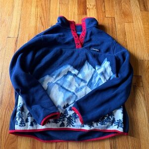 Lands’ End Heritage Fleece Snap Neck Pullover - Navy Mountains